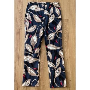 NIC+ZOE Women's Size 4 Botanical Leaf Print Navy Slim‎ Ankle Straight Leg Pants